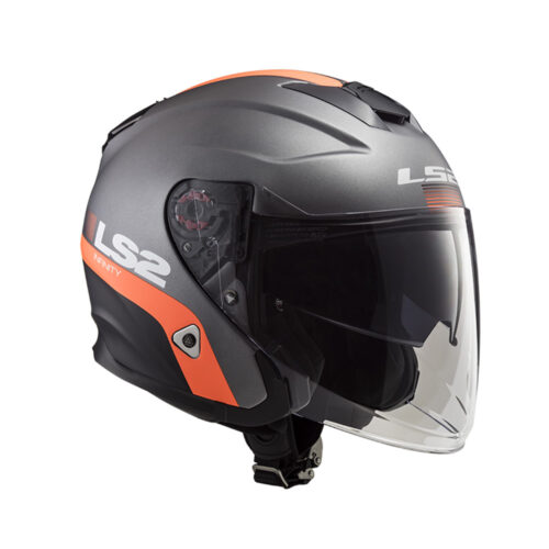 Kaciga LS2 Jet OF521 INFINITY SMART mat titanium narandžasta sa naočarima