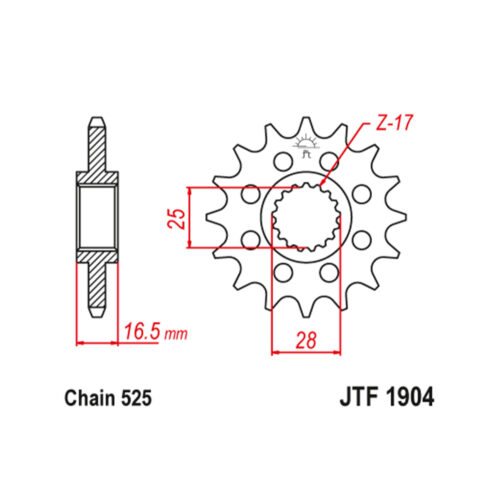 Lančanik prednji JT JTF1904-17RB (525) 17 zuba