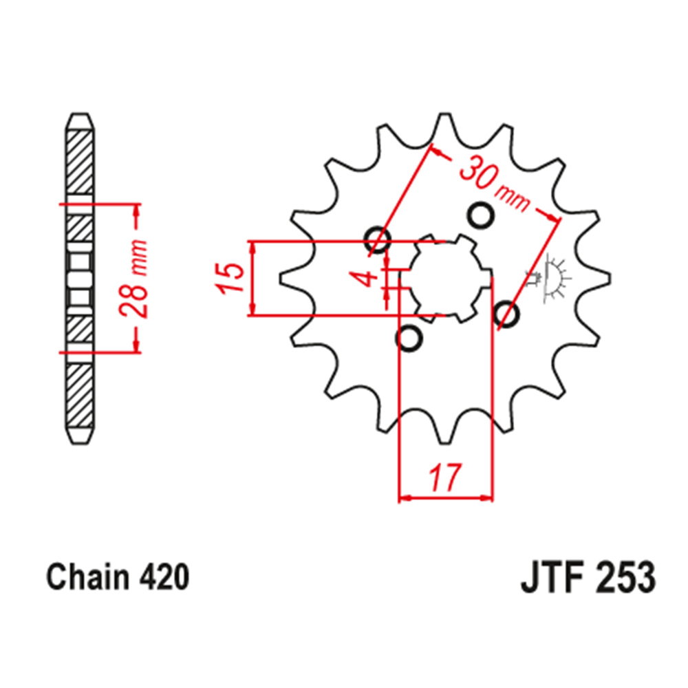 712b7f73-a593-4a82-93b1-69038a7c0aa4 Lančanik prednji JT JTF253-14-50-13001 (420) 14 zuba Kineski Cross / ATV
